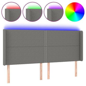 Vidaxl LED posteljno vzglavje temno sivo 203x16x118/128 cm blago
