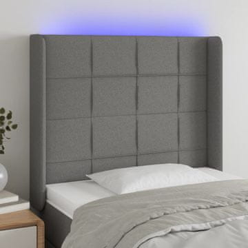 Vidaxl vidaXL Vzglavje postelje z LED diodo temno sivo 103x16x118/128 cm blago
