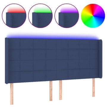 Vidaxl LED posteljno vzglavje modro 203x16x118/128 cm blago