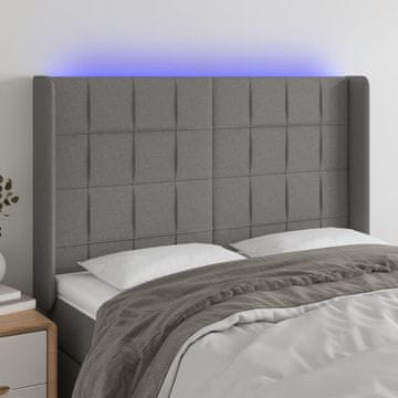 Vidaxl vidaXL Vzglavje postelje z LED diodo temno sivo 147x16x118/128 cm blago
