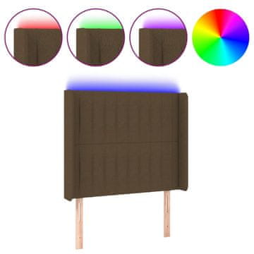 Vidaxl LED posteljno vzglavje temno rjavo 103x16x118/128 cm blago