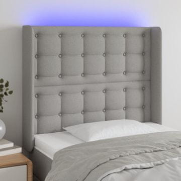 Vidaxl vidaXL Vzglavje postelje z LED svetlo sivo 83x16x118/128 cm blago