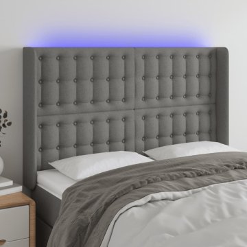 Vidaxl vidaXL Vzglavje postelje z LED diodo temno sivo 147x16x118/128 cm blago