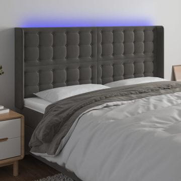 Vidaxl vidaXL Vzglavje postelje z LED diodo temno sivo 183x16x118/128 cm žametno