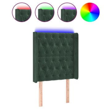 Vidaxl LED posteljno vzglavje temno zeleno 83x16x118/128 cm žamet