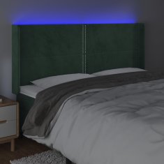Vidaxl LED posteljno vzglavje temno zeleno 203x16x118/128 cm žamet