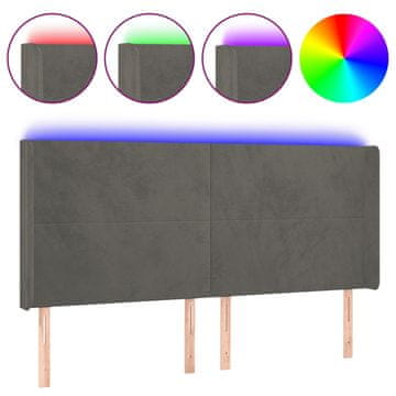 Vidaxl LED posteljno vzglavje temno sivo 203x16x118/128 cm žamet