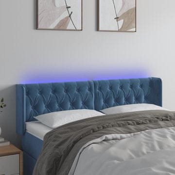 Vidaxl vidaXL Vzglavje postelje z LED diodo temno modro 147x16x78/88 cm žamet