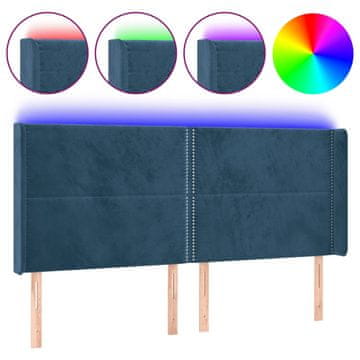 Vidaxl LED posteljno vzglavje temno modro 203x16x118/128 cm žamet