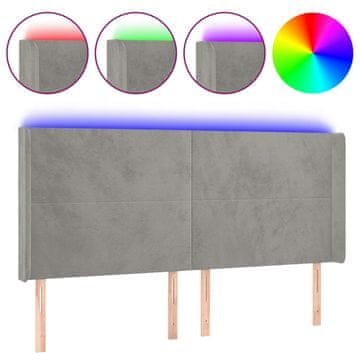 Vidaxl LED posteljno vzglavje svetlo sivo 183x16x118/128 cm žamet