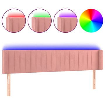 Vidaxl LED posteljno vzglavje roza 183x16x78/88 cm žamet