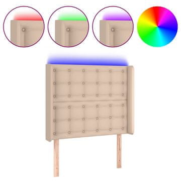 Vidaxl LED posteljno vzglavje kapučino 83x16x118/128 cm umetno usnje