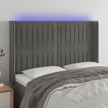 Vidaxl vidaXL Vzglavje postelje z LED svetlo sivo 147x16x118/128 cm žamet