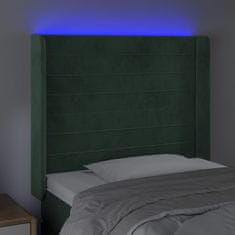 Vidaxl LED posteljno vzglavje temno zeleno 83x16x118/128 cm žamet