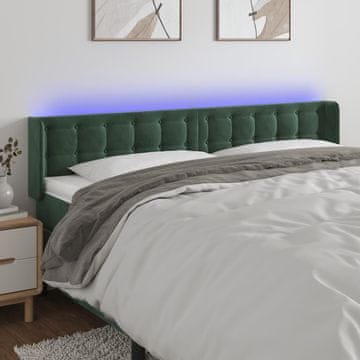 Vidaxl vidaXL Vzglavje postelje z LED diodo temno zeleno 203x16x78/88 cm žametno