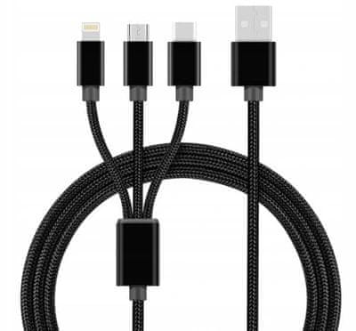 Msonic USB kabel Micro USB, TYPE-C USB, Lightning za polnjenje mobilnih naprav 3v1 2A 1m