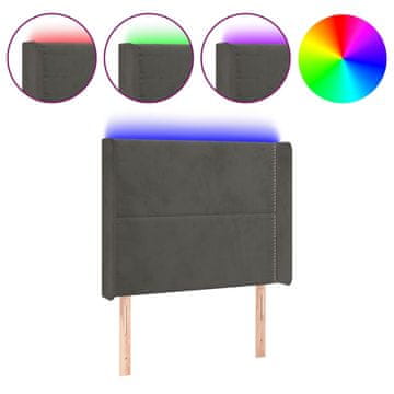 Vidaxl LED posteljno vzglavje temno sivo 93x16x118/128 cm žamet