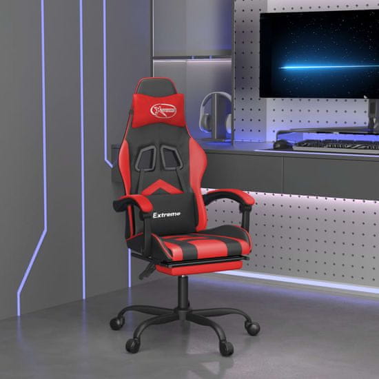 shumee Vrtljiv gaming stol z oporo za noge črno in rdeče umetno usnje