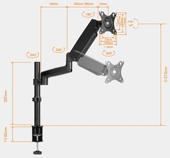 VonHaus enojni nosilec za monitor do 81 cm, s plinskim drogom