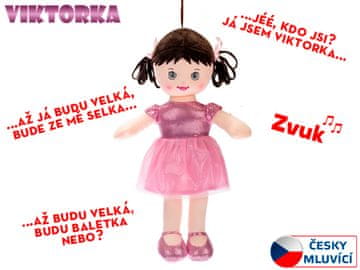 Viktorka krpasta lutka 32 cm češko govoreča na baterije svetlo roza