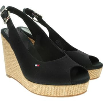 Tommy Hilfiger Sandali črna Iconic Elena Sling Back Wedge