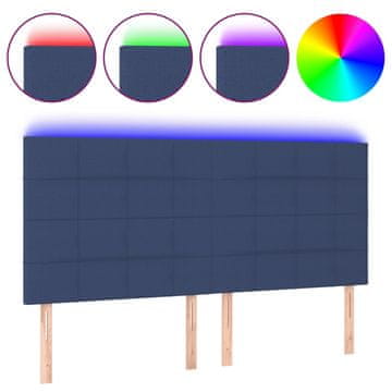 Vidaxl LED posteljno vzglavje modro 160x5x118/128 cm blago