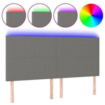 Vidaxl LED posteljno vzglavje temno sivo 180x5x118/128 cm blago