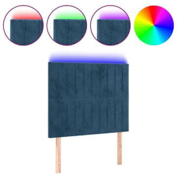 Vidaxl LED posteljno vzglavje temno modro 100x5x118/128 cm žamet