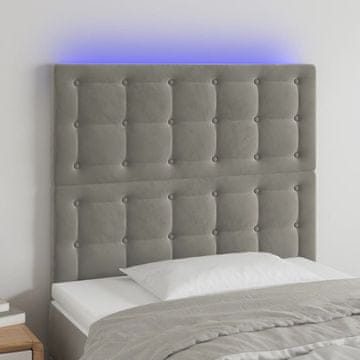 Vidaxl vidaXL Vzglavje postelje z LED svetlo sivo 80x5x118/128 cm žamet