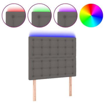 Vidaxl LED posteljno vzglavje sivo 90x5x118/128 cm umetno usnje
