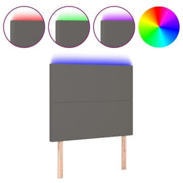 Vidaxl LED posteljno vzglavje sivo 90x5x118/128 cm umetno usnje