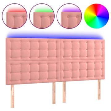 Vidaxl LED posteljno vzglavje roza 200x5x118/128 cm žamet