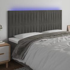 Vidaxl LED posteljno vzglavje temno sivo 160x5x118/128 cm žamet