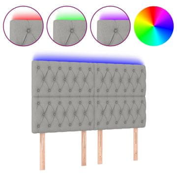Vidaxl LED posteljno vzglavje svetlo sivo 144x7x118/128 cm blago