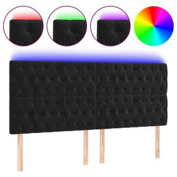Vidaxl LED posteljno vzglavje črno 200x7x118/128 cm žamet