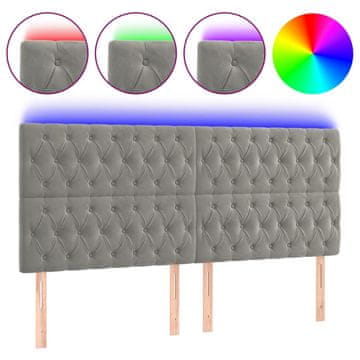 Vidaxl LED posteljno vzglavje svetlo sivo 200x7x118/128 cm žamet