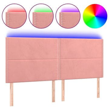 Vidaxl LED posteljno vzglavje roza 200x5x118/128 cm žamet