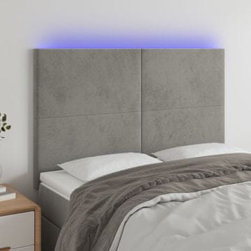 Vidaxl vidaXL Vzglavje postelje z LED svetlo sivo 144x5x118/128 cm žamet