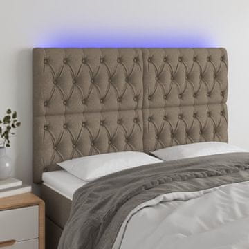 Vidaxl vidaXL Vzglavje postelje z LED osvetlitvijo, sivo-rjavo, 144x7x118/128 cm, blago