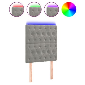 Vidaxl LED posteljno vzglavje svetlo sivo 80x7x118/128 cm žamet