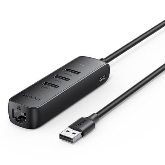 Ugreen CM416 adapter USB-C - RJ45 / 3x USB, črna