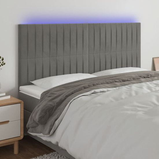 Vidaxl LED posteljno vzglavje svetlo sivo 200x5x118/128 cm žamet