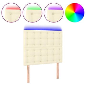 Vidaxl LED posteljno vzglavje krem 100x5x118/128 cm umetno usnje
