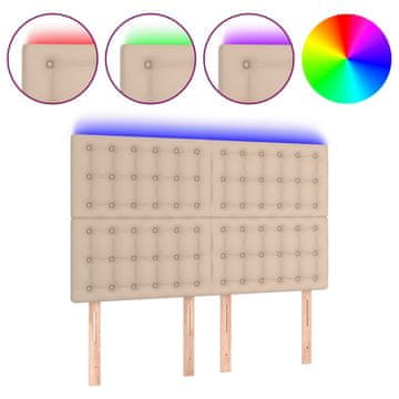 Vidaxl LED posteljno vzglavje kapučino 144x5x118/128 cm umetno usnje