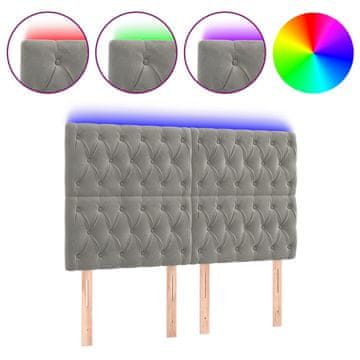 Vidaxl LED posteljno vzglavje svetlo sivo 160x7x118/128 cm žamet