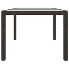 Vidaxl Vrtna miza 150x90x75 cm kaljeno steklo in poli ratan rjava