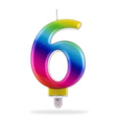 Toro ŠTEVILKA SVEČE &quot;6&quot;, 7,5 CM, MAVRICA