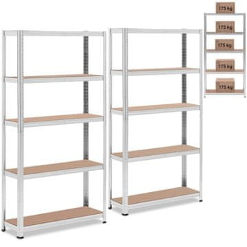 shumee Kovinski skladiščni regal 5 polic 875 kg 90 x 30 x 180 cm siv 2 kom.