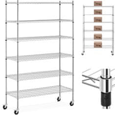 shumee Ažurna žičnata skladiščna polica na kolesih, 6 polic, do 90 kg, 120x45x189 cm