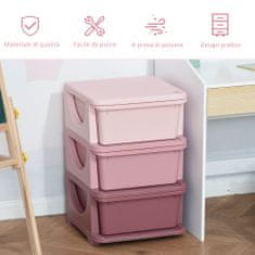 HOMCOM HOMCOM barvni plastični predalnik za otroško sobo s 3 predali, pohištvo za dom in vrtec 37x37x56,5 cm roza